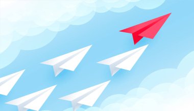 Gökyüzünde uçan kağıt uçak çalışanlara başarı vektörüne ulaşmaları için ilham veriyor.