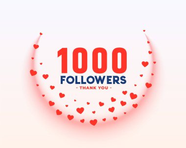 Sevgi dolu kalp vektörlü 1000 kanal abonenize teşekkür edin.