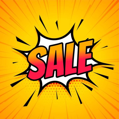 Sarı ve beyaz renk vektörü ile yarım ton çizgi roman satışı arkaplanı