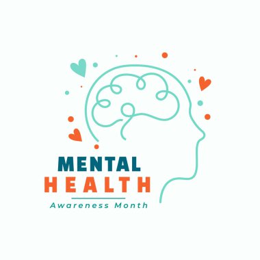 zihinsel sağlık destek posteri insan kafası çizgi çizgisi sanat vektörü