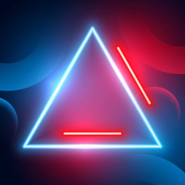 neon tarzı parlayan üçgen çerçeve kırmızı ve mavi vektörle