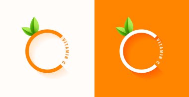 c vitamini C vitamini mineral logosu set yapraklar tasarım vektörü
