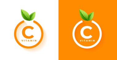 Yaprak dizayn vektörlü turuncu beyaz C vitamini logosu 