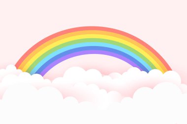 kağıt kesim tarzı bulut ve canlı gökkuşağı pembe arkaplan vektörü