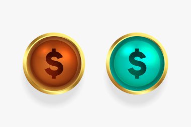 3 boyutlu vektör biçiminde izole edilmiş dolar altın para seti