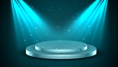 Ürün görüntüleme vektörü için spot ışığı efektiyle 3d podyum standı