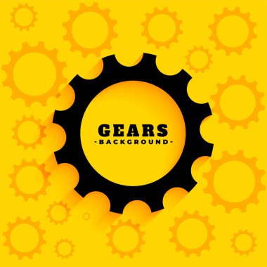 sarı arkaplan tasarım vektöründe koyu teknik dişli sembolü