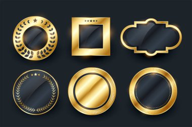 Parlak ve altın rozet etiketi tasarım vektörü