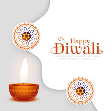 Dalgalı biçim vektörüyle beyaz arkaplanı selamlarken mutlu diwali