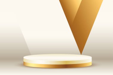 beyaz ve altın 3d podyum nesne premium arkaplan vektörü için 