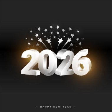 3d stili 2026 yeni yıl parlak yıldız vektörlü koyu renk şablonu