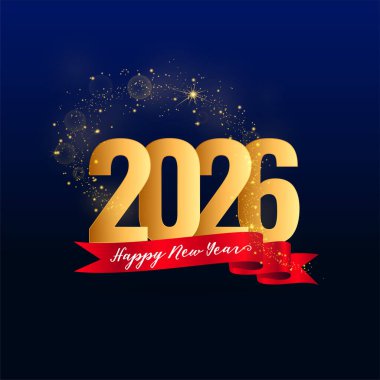 Yeni yılın kutlu olsun 2026 parti kartı. Altın parıltı etkisi vektörü. 