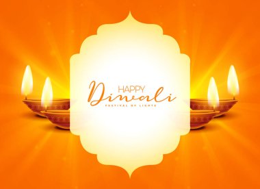 happy diwali festive background with diya decor vector