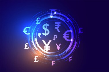 digital foreign money transfer concept background with circuit diagram vector