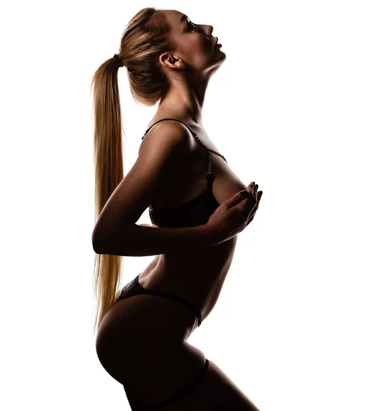 Beauty Line Seductive Woman Body Hard Shadow Lighting Woman Revealing — Stock Photo, Image