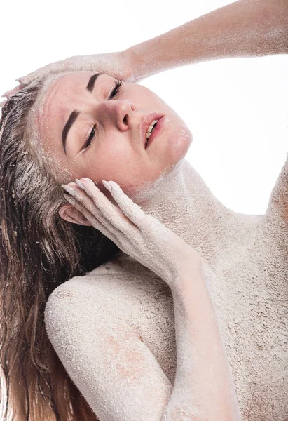 Bildende Kunst Porträt Der Nackte Nasse Körper Der Frau Ist — Stockfoto