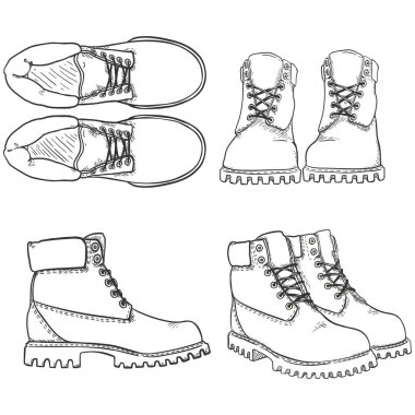 Work Boots. Vector Set of Sketch Shoes Illustration