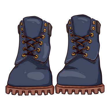 Cartoon Blue Work Boots. Vector Illustration Front View