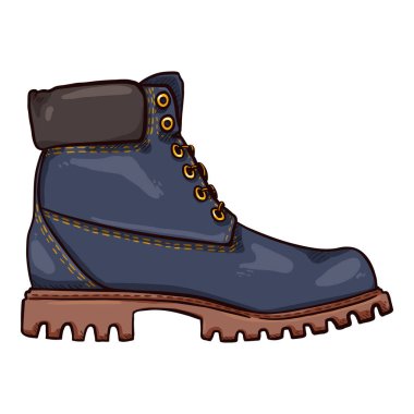 Cartoon Blue Work Boots Vector Illustration. Side View