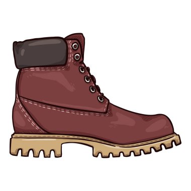 Cartoon Red Work Boots. Side View Vector Illustration