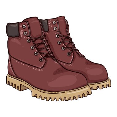 Cartoon Red Work Boots. Vector Illustration Pair of Workboots