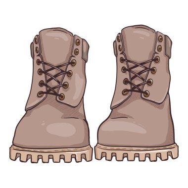 Cartoon Light Gray Work Boots. Vector Illustration Front View