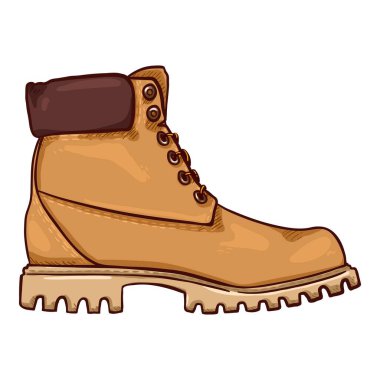 Cartoon Yellow Work Boots. Vector Illustration Side View.