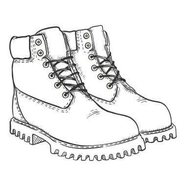 Sketch Work Boots. Vector Hand Drawn Illustration