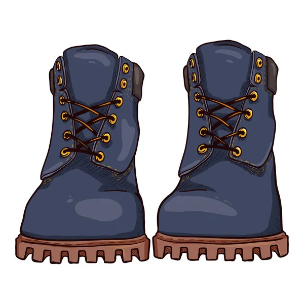 Tecknad Blue Work Boots Vektor Illustration Front View — Stock vektor