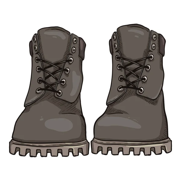 Cartoon Dark Gray Work Boots Front View Vector Illustration — 图库矢量图片