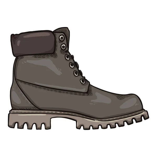 Cartoon Dark Gray Work Boots Side View Vector Illustration — Stock Vector