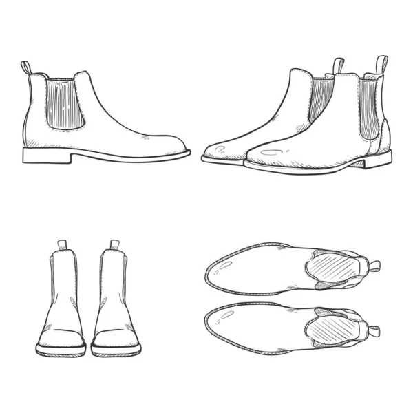 Vektor Set Tangan Gambar Sepatu Klasik Sketch - Stok Vektor