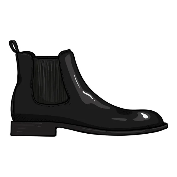 Sapatos Couro Preto Vetor Desenhos Animados Clássicos Chelsea Botas — Vetor de Stock