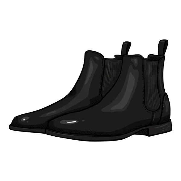 Vector Zwarte Lederen Schoenen Cartoon Klassieke Chelsea Laarzen — Stockvector