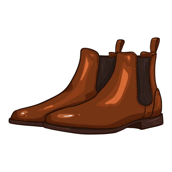 Vector Brown Leather Shoes Cartoon Classic Chelsea Boots — Stockový vektor