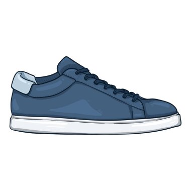 Vektör Mavi Spor Ayakkabılar. Akıllı Gündelik Ayakkabı Çizimi. Yan Görünüm.