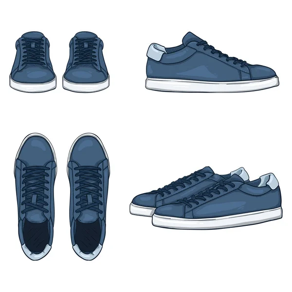 Conjunto Azul Vestido Sneakers Vector Cartoon Ilustrações Vistas Diferentes — Vetor de Stock