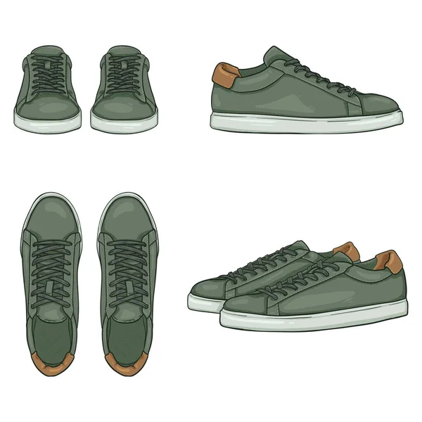 Σύνολο Πράσινο Φόρεμα Sneakers Vector Cartoon Εικονογραφήσεις Διαφορετικές Απόψεις — Διανυσματικό Αρχείο