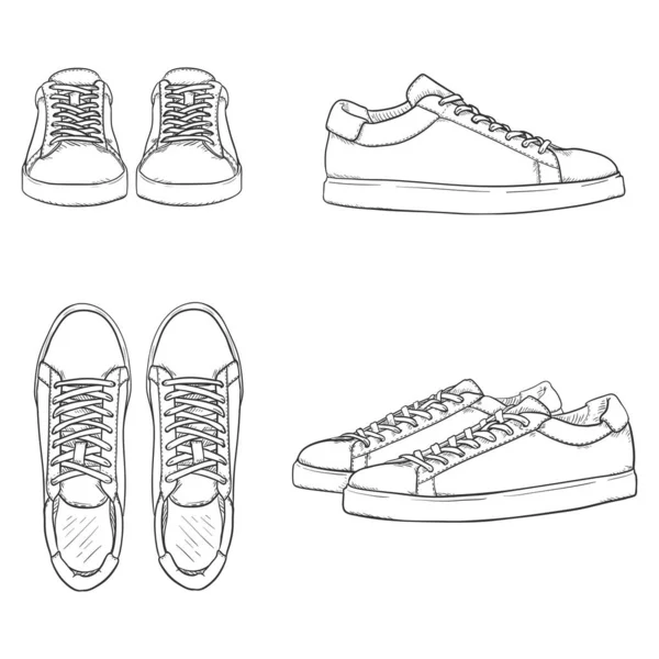Conjunto Vetor Vestido Sneakers Sketch Ilustração — Vetor de Stock
