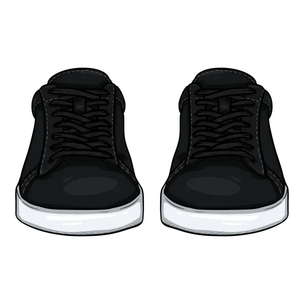 Vector Cartoon Black Sneakers Sapatos Casuais Inteligentes Ilustração Vista Frontal — Vetor de Stock