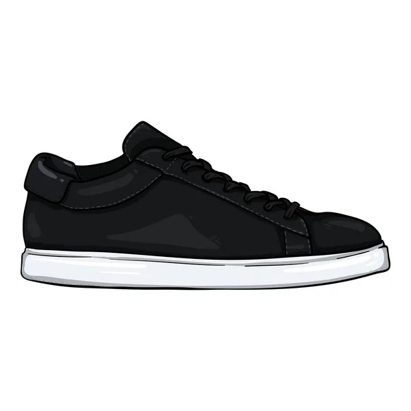 Vector Cartoon Zwarte Sneakers Slimme Casual Schoenen Illustratie Zijaanzicht — Stockvector
