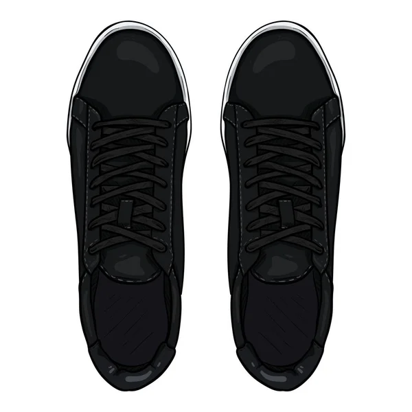 Vektor Tecknad Black Sneakers Smart Casual Shoes Illustration Ovanifrån — Stock vektor