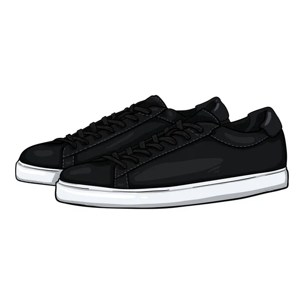 Vector Cartoon Black Sneakers Ilustración Zapatos Casuales Inteligentes Vista Lateral — Vector de stock