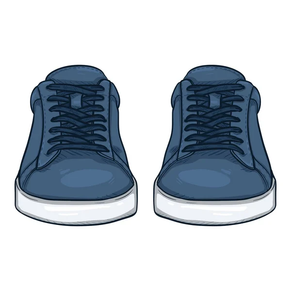 Vector Cartoon Blue Sneakers Sapatos Casuais Inteligentes Ilustração Vista Frontal — Vetor de Stock