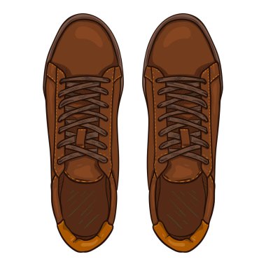 Vektör Çizmeli Kahverengi Spor Ayakkabılar. Akıllı Gündelik Ayakkabı Çizimi. Üst Görünüm.