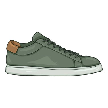 Vektör Yeşil Spor Ayakkabılar. Akıllı Gündelik Ayakkabı Çizimi. Yan Görünüm.
