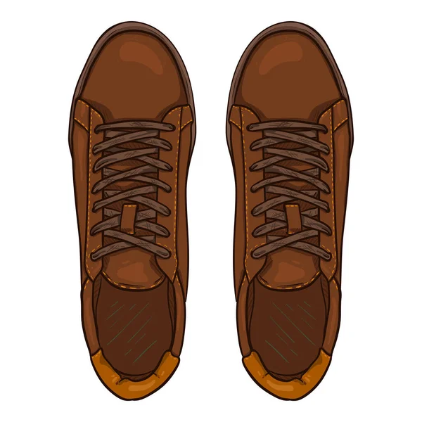 Vektor Tecknad Brown Sneakers Smart Casual Shoes Illustration Ovanifrån — Stock vektor