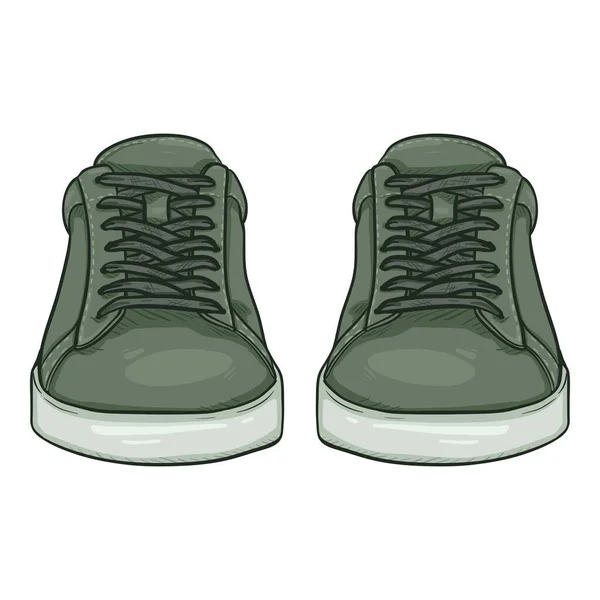 Vector Cartoon Green Sneakers Sapatos Casuais Inteligentes Ilustração Vista Frontal — Vetor de Stock