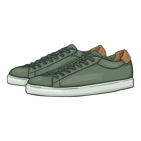 Vector Cartoon Green Sneakers Sapatos Casuais Inteligentes Ilustração Vista Lateral — Vetor de Stock