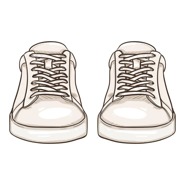 Vector Cartoon White Sneakers Smart Casual Shoes Illustration Tampilan Depan - Stok Vektor